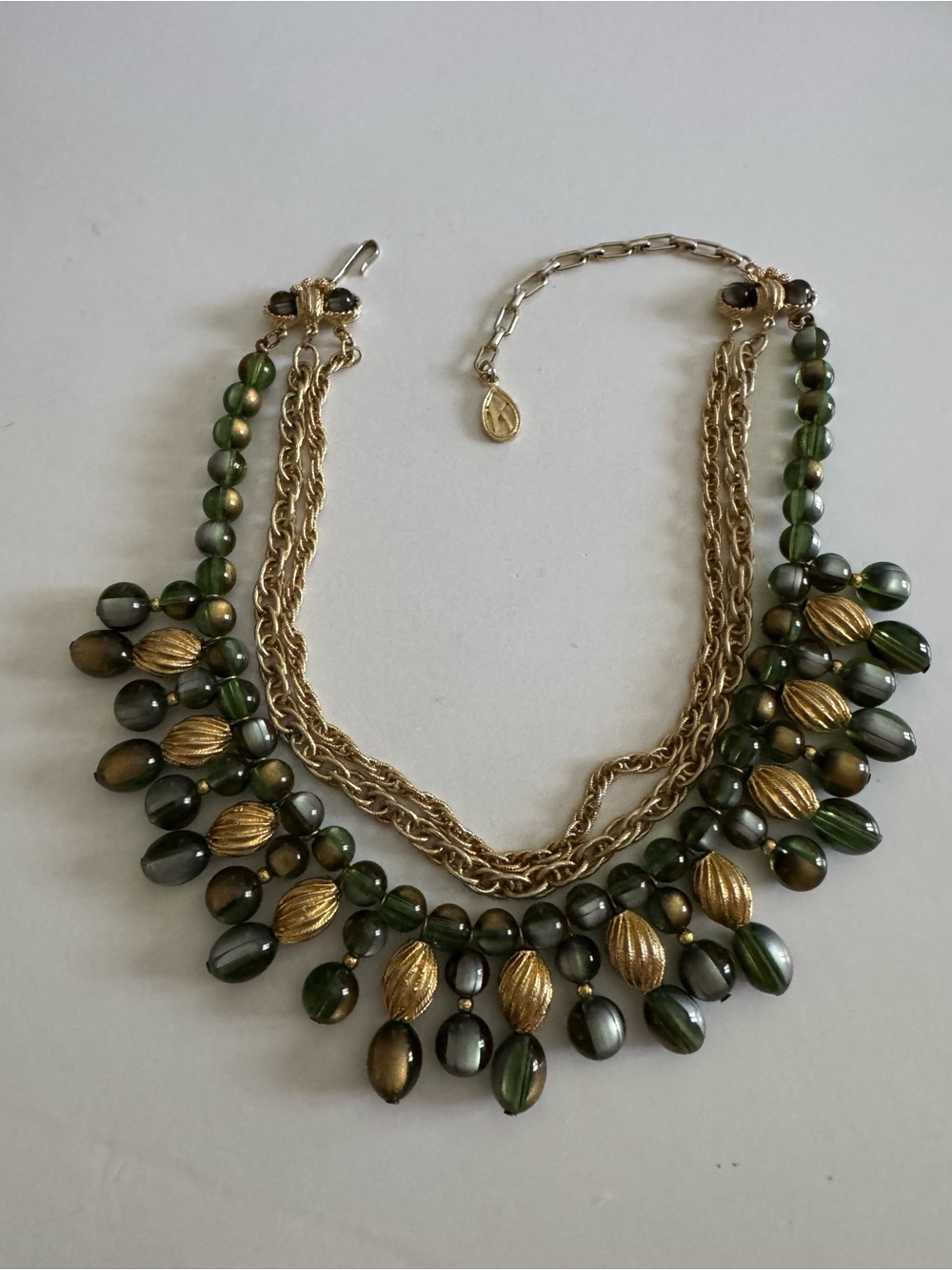 Vintage Kramer Gold and Olive Green Statement Necklace